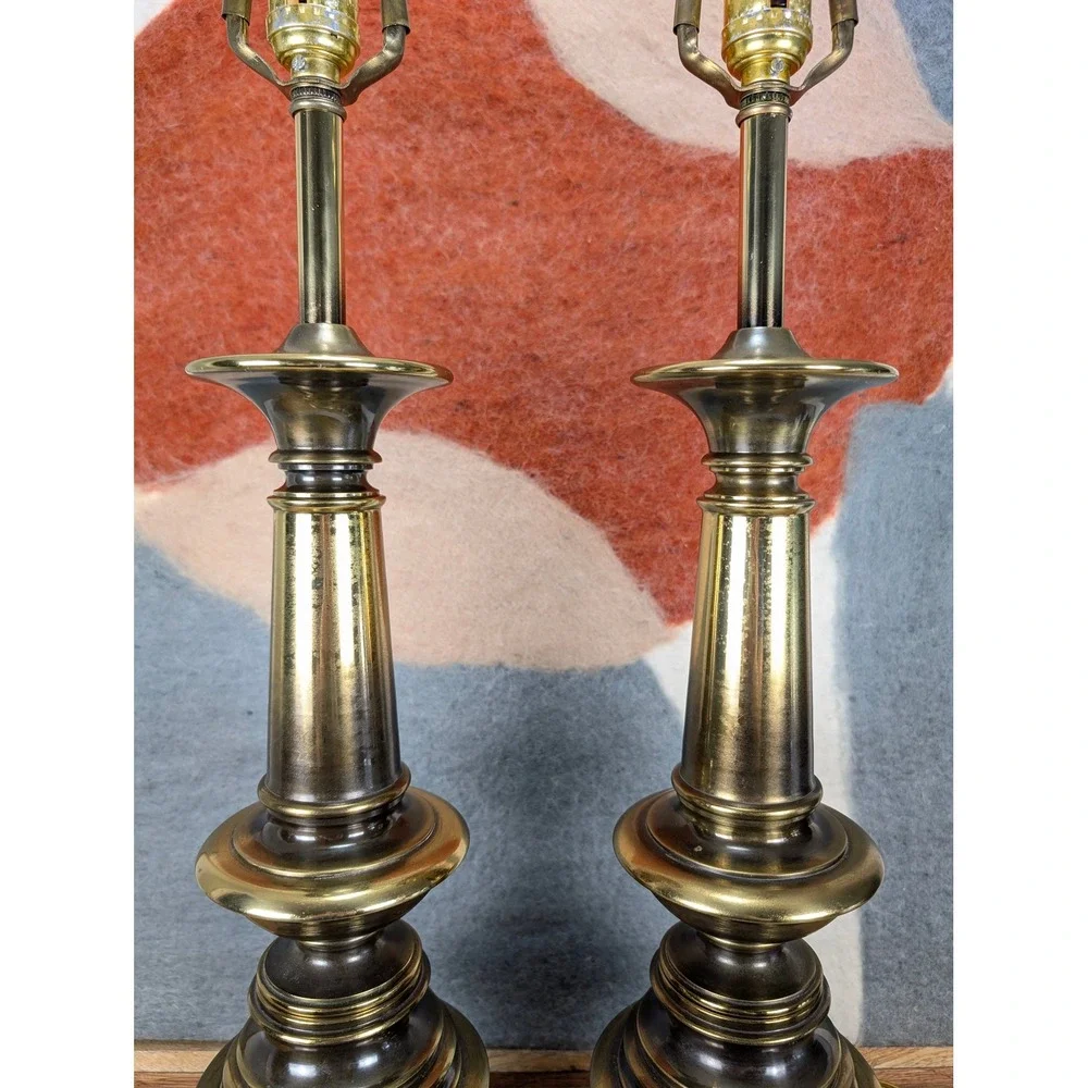 Vintage Westwood Industries Brass Stiffel Style Table Lamps Pair Hollywood Glam